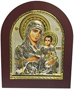 Марија со Ангели Византиски икона Стерлинг Сребрена 925 Третирана големина 13x11cm