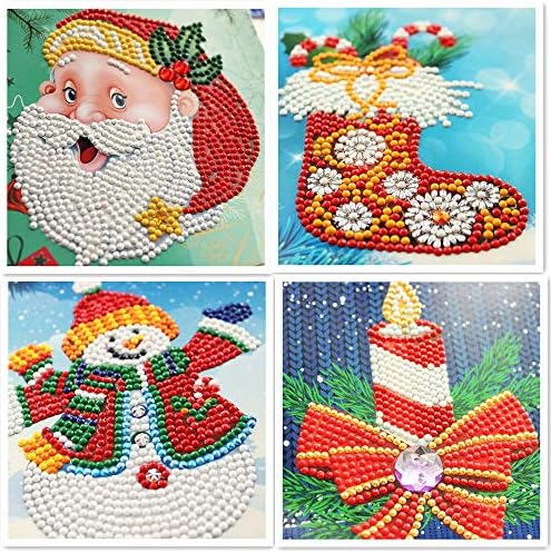 Божиќна картичка 5д дијамантски комплети за сликање новогодишно дрво Дедо Мраз Клаус Целосна вежба Нова Година честитка за Божиќ и Божиќен DIY