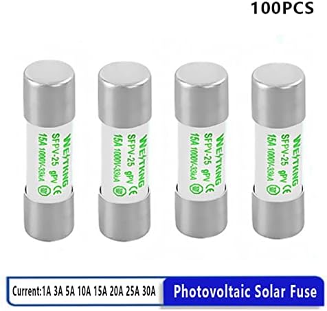 Nunomo 100pcs PV Solar Fuse 1000V DC 10 * 38mm 1A 3A 5A 10A 15A 20A 25A 30A за фотоволтаичен систем за напојување чисто сребрено стопи