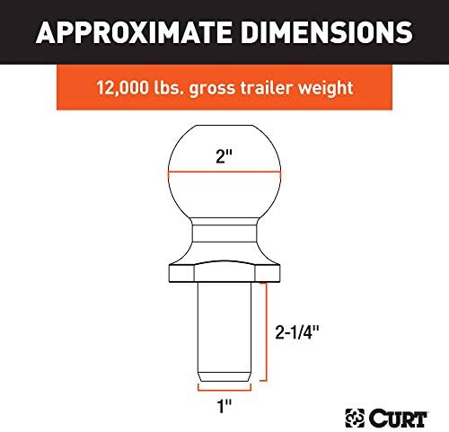 Curt 40038 Chrome Trailer Hitch Ball, 12,000 lbs, дијаметар од 2 инчи, 1 x 2-1/4-инчен Шанк