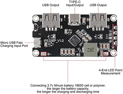 Dorhea 2PCS IP5328P Зголемување на модулот за полнење Двојна USB 18650 Батерија Брза полнач Trisure TPYE-C 3,7V до 5V 9V 12V