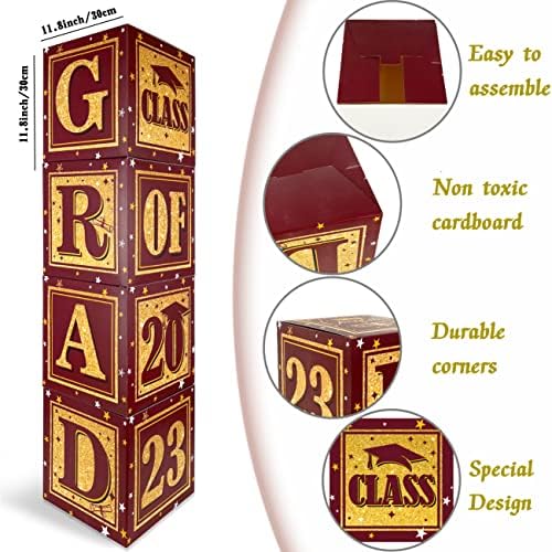 Канелени И Златни Кутии За Картички За Дипломирање Класа од 2023 година-Сет од 4 Кутии За Балони за Дипломирање со Букви ГРАДи КЛАСА од