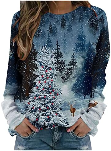 Среќен Божиќ Кошула Женски И Машки Врвови Зимски Божиќ Печатење Дуксер Пуловер Блузи Xmas_Tops