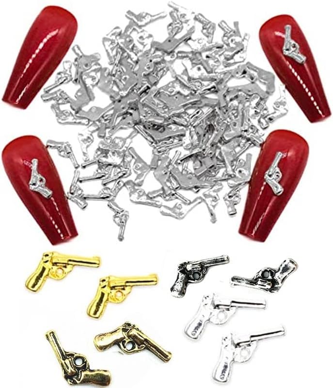 20 парчиња/лот 3Д легура пиштол пиштол за нокти уметнички привлечности ретро злато/сребро 7 * 10мм метални додатоци за маникир за нокти 3Д привлечни