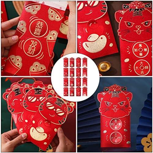 Кинески Новогодишни Црвени Пликови: Хороскопски Тигар Нова Година Среќни Пакети Со Пари 16 парчиња Лаи Види Тигар Хонг Бао Црвен