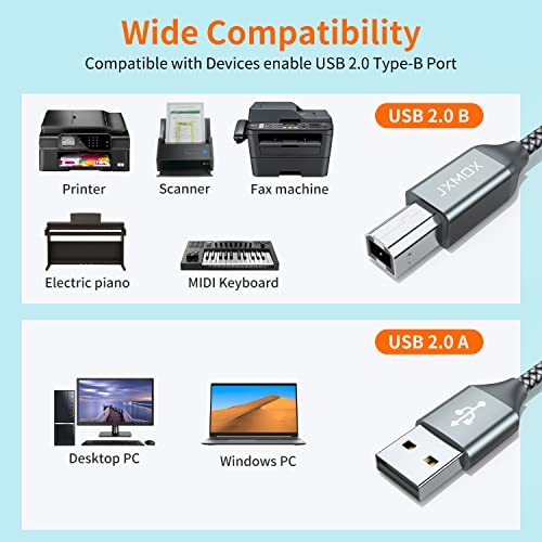 JXMOX USB 2.0 Кабел За Печатач, Тип Машки До Б Машки Кабел За Печатач Кабел За Скенер Со Голема Брзина Компатибилен Со HP, Epson,