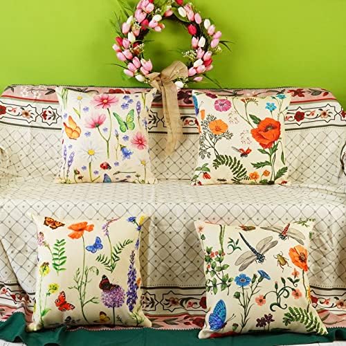 Надвор на отворено водоотпорна пролетна летна перница ги покрива 18x18 инчи сет од 4 цветни фарми фрлаат перници за декоративни перничиња