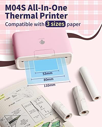Преносен термички печатач Phomemo M04S со 53мм розов/сина/виолетова лепила термичка хартија 3 ролни
