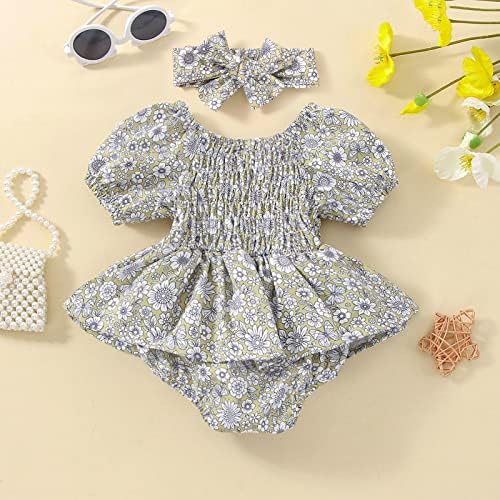 Mersariphy новороденче девојче ромпер фустан плетен шифон летна облека бебе бохо ромпер со лента за глава