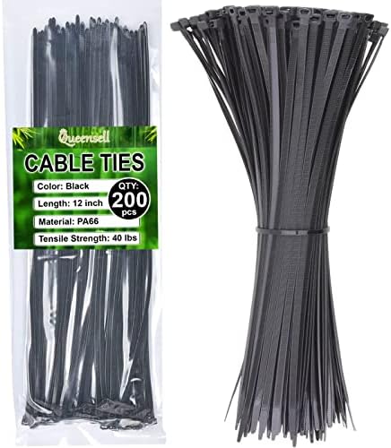 Поштенски врски 12 инчи за управување со кабел - 200 пакети црни кабелски врски 12 инчи за управување со кабелот - 12 инчи