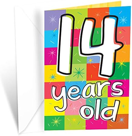 Среќен 14-Ти Роденден Картичка | Направени Во Америка | Еко-Пријателски | Дебела Картичка Акции Со Премиум Плик 5 во x 7.75 во | Спакувани