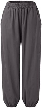 Sutwoen женски обични панталони 2023 Лето еластична еластична половината памучна постелнина, оставината, лабава палацо панталони