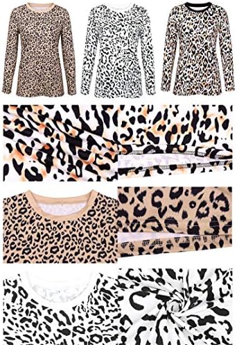 Andongnywellенски обичен леопард печати врвови со долги ракави маички блуза екипаж на вратот Божиќ печатење