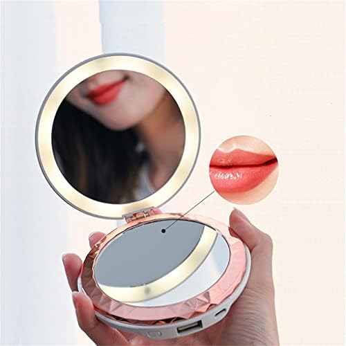 TJLSS преносен мини шминка огледало LED лупа на огледало Огледало со двојна еднострана банка за напојување ротирачки огледало