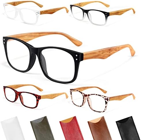 Гаоје 5 Пакет Очила За Читање Блокирање На Сина Светлина За Жени Мажи, 2 големини Читатели За Зголемување На Зрната Од Дрво