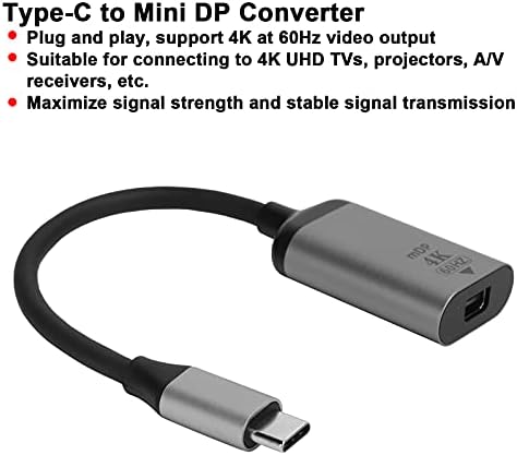 Ashata USB C до Mini DisplayPort Converter, поддршка 4K 60Hz, преносен тип Ц до мини ДП адаптер за телефонски лаптоп до UHD телевизори, проектори,