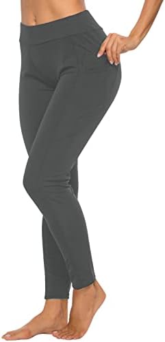 Јога панталони жени со џебови цврсти спортски женски задникот за лифт за вежбање на стомакот Контрола на памук, кој работи удобност со висока