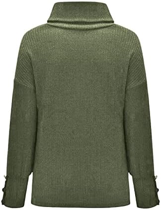 Женски плус џемпери со големина Обичен теренски плетен џемпер лабав опремени долги ракави основни врвови на пулвер со копчиња
