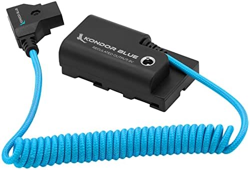 Kondor Blue Blue Prieted Coiled D-Tap до Dummy Battery NPF кабел компатибилен со Sony L-Series SlightHD монитори LED светла и повеќе.