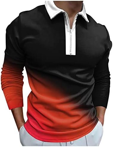 XXBR машки патент Поло кошули, 2022 нови мажи кошула со долги ракави градиенти за крпеница голф врвови од пад на вратот, обична кошула