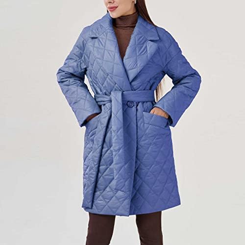 Женски памучни палта зимска топла мода ромбичка шал лаппел лабава обична миди разноврсна бомбаш -јакни со палто со палто