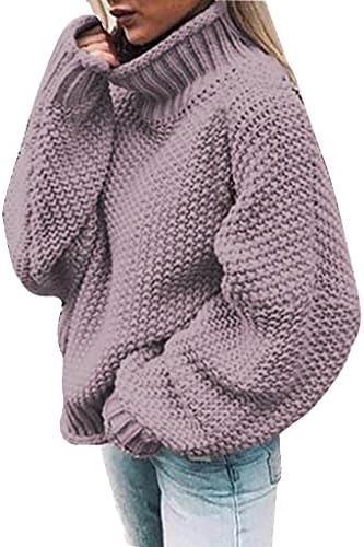 Џемпери за жени 2021 година, женски обични џемпери од женски теринг со долг ракав лабав бучен пулвер плетен скокач врвови виолетова