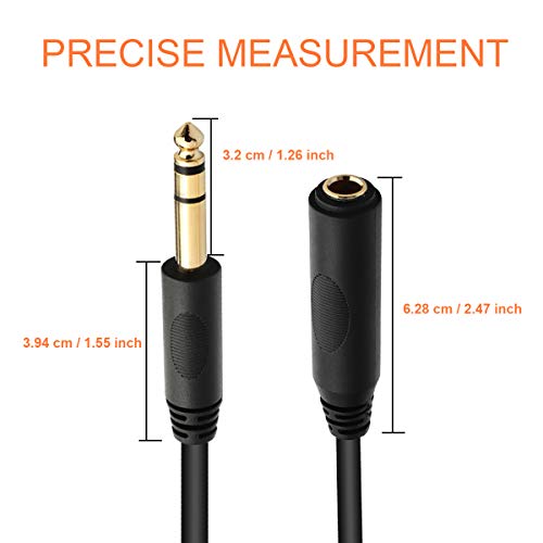 Кабел за продолжување на тисино 1/4 6 стапки, кабел за продолжување на слушалките, четвртина инчи TRS Машки до женски кабел за продолжување на