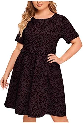 Алеола модни жени случајни плус големина кратки ракави леопард печатење o-врат фустан