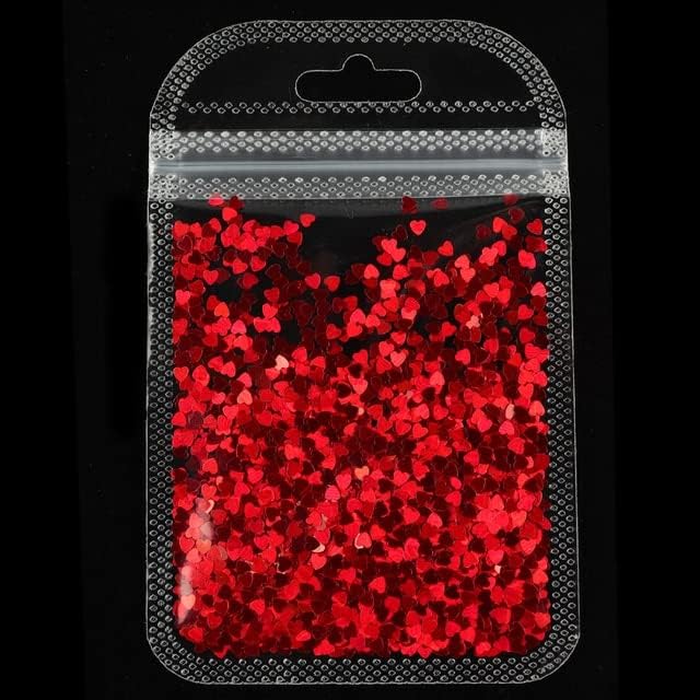 4BAG/SET холографски дизајн на срцев облик нокти Арт декорација ласерски црвени розови секвенци Spangles Полски додатоци за нокти -
