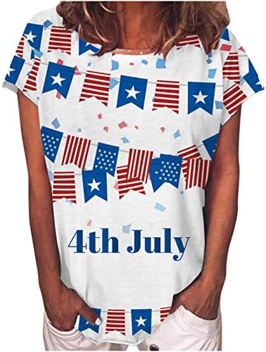 4 -ти јули кошули жени Американски знаме печати обичен блуза капа за кратки ракави маички трендовски летни патриотски врвови