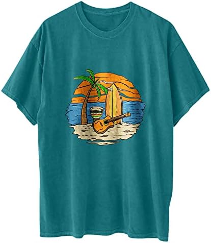 Облека за кратки ракави Трендовски екипаж врат памук графички плажа салон за блуза за тинејџерски девојки есен летен кошула 4J
