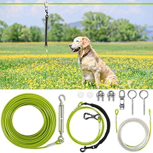 Ксиаз кучиња извалкаат кабел, 120 метри кучиња количка за вртење на кучиња за кучиња до 120 bs, тркач за кучиња за двор, кампување,