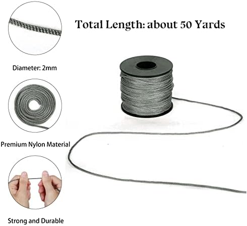 Бел Авенир најлонски сатен кабел, 2мм 50 јарди плетенка со кабел за сенка за ѓердан, кабел за жица, слепа сенка, трим и чевли