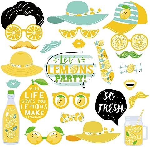 25 парчиња реквизити за фото -штанд со лимон со стапчиња, лимон - агрус лимонада забава со фото штанд, комплет, партиски реквизити декорација