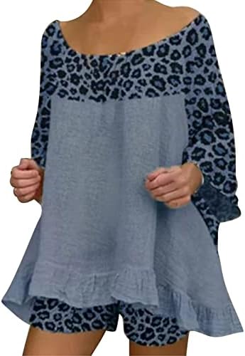 Xiloccerенски женски европски и американски моден леопард печатење зашивање лабава лабава памучна и постелнина костум