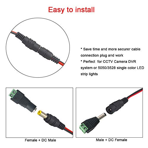 10 пара DC Power Pigtail Cables Wire 12V 5A машки и женски + 10 пара DC приклучок за приклучок за приклучок за приклучок за приклучок