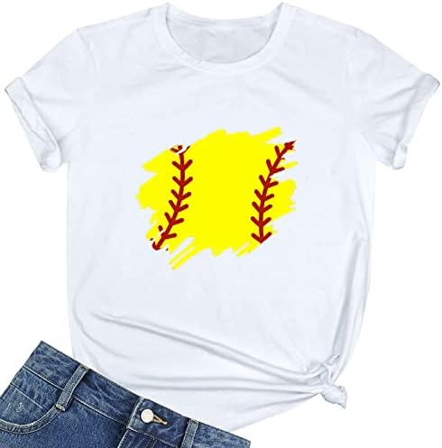Блузи За Жени Обични, Бејзбол Графички Маици Смешни Бејзбол Летна Маица Обични Врвови На Екипажот Со Кратки Ракави