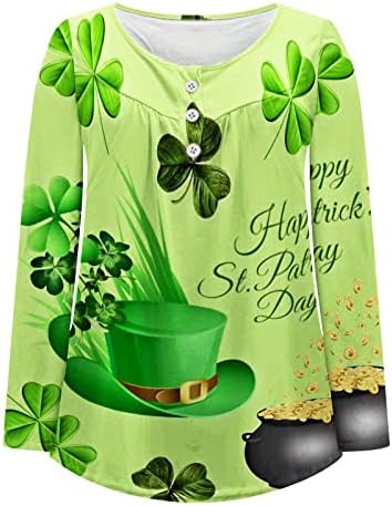 Ден на Ден на Свети Патрикс, жени со долги ракави ирски врвови, обични врвови од туника, зелена маица за носење со хеланки