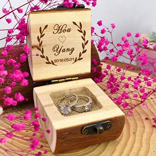 Bestoyard дрво прстен кутија за свадбена церемонија рустикален гроздобер прстен кутии за двојки прстенести кутии за свадба фотографија