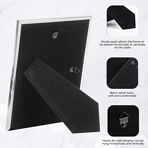 Myciemdix 5x7 сребрена рамка за слика, сјај на сјај метална фото рамка за вертикална хоризонтална, кршен дијамантски wallид за монтирање на
