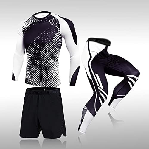 Wpyyi 3 компјутери постави машки тренинг спортски костум за спортска фитнес компресија облека што работи со џогирање спортски носат