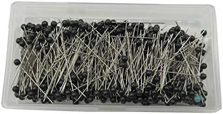 Црни иглички за шиење, 600 парчиња стаклена топка глава иглички директно пинови за ватирање со кутија за накит за накит DIY дизајн