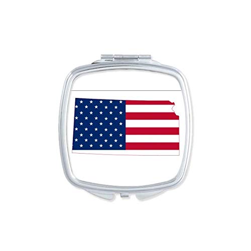 Канзас САД Мапа Ѕвезди Ленти Знаме Облик Огледало Пренослив Компактен Џеб Шминка Двострано Стакло