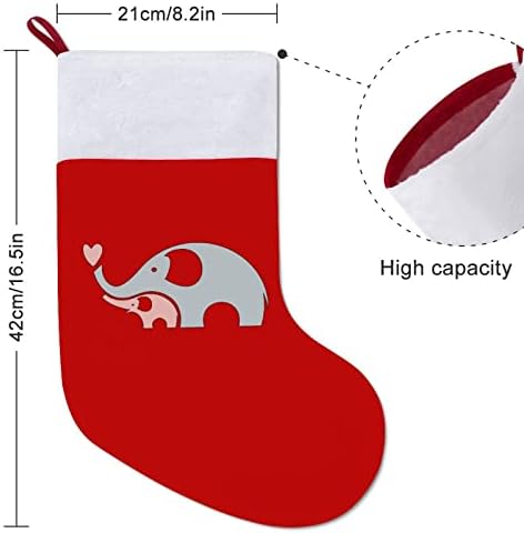 Симпатични слонови Божиќни чорапи црвен кадифе со бела торба за бонбони Божиќни украси и додаток на семејна забава