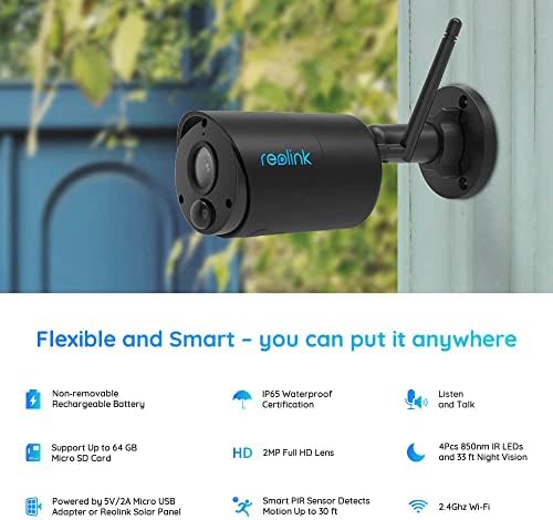 Reolink Security Outdoor Camera Wireless Solar напојување, 1080p батерија WiFi Cam w/ 2-насочен разговор со 32 GB SD картичка