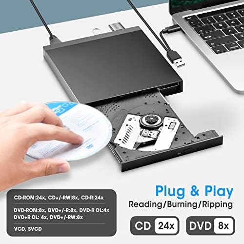 Кровен Надворешен ЦД ДВД +/ - Rw Диск Со Читач НА SD Картички и USB Порти, USB 3.0 Тип-C DVD CD Rom Диск Плеер Режач Препишувач Пренослив За