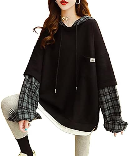 Mfacl симпатични дуксери за џемпери женска облека со голема големина женска лабава корејска верзија лажен дво-парчен џемпер женски врв