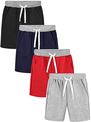 Resinta 4 Pack Baby Baby и Toodlers Shorts плетени шорцеви атлетски влечење на шорцеви еластични половини кратки панталони со џеб