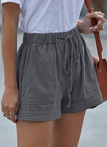 Shawhuwa женски влечење еластична половината летни обични шорцеви на плажа со џебови