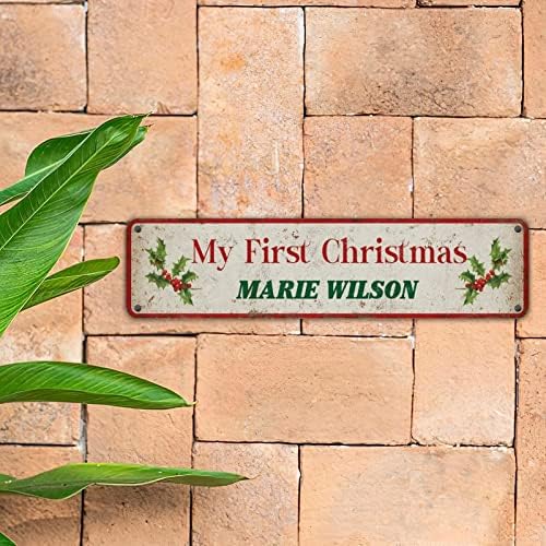 Мојот прв божиќен метал знак гроздобер сопствен имиња знаци Мари Вилсон Семејство бобинки венец железо постер сликање добредојде
